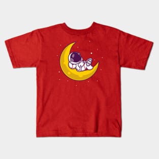 Cute Astronaut Sleeping On The Moon Kids T-Shirt